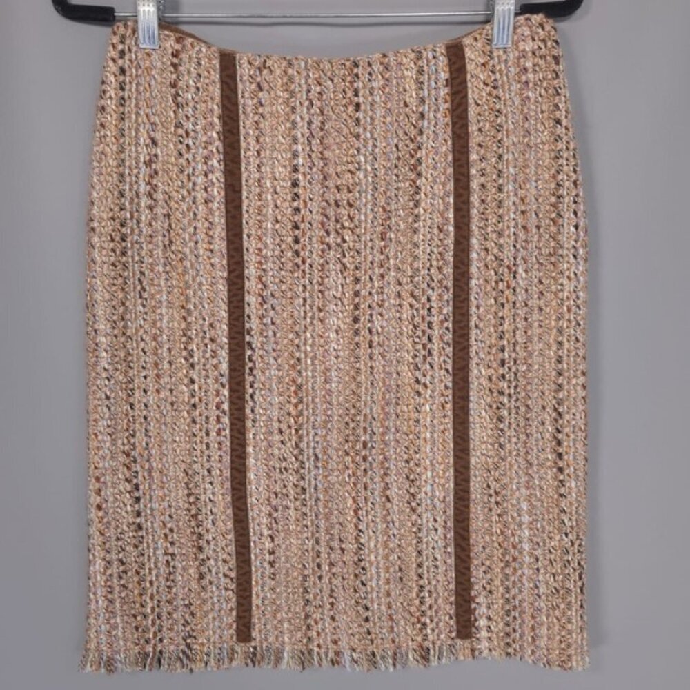 ALBERTA FERRETI ITALY MADE Women's Skirt 6 VIRGIN WOOL Blend Knit Straight Tan